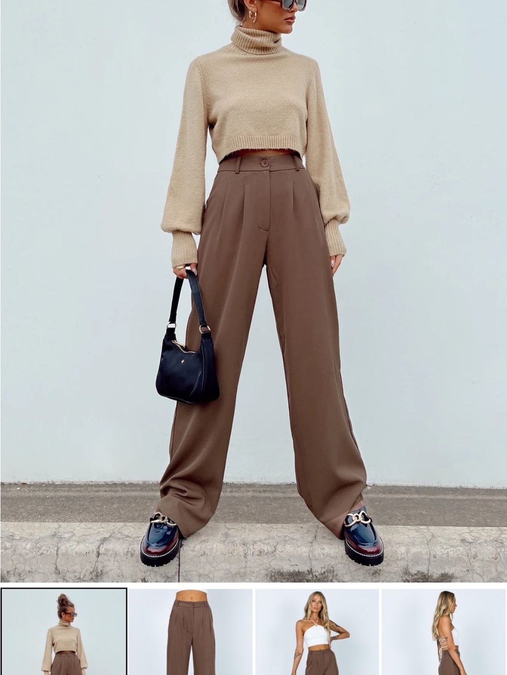 High-Waist Wide Leg Pants in Brown - princess Polly
